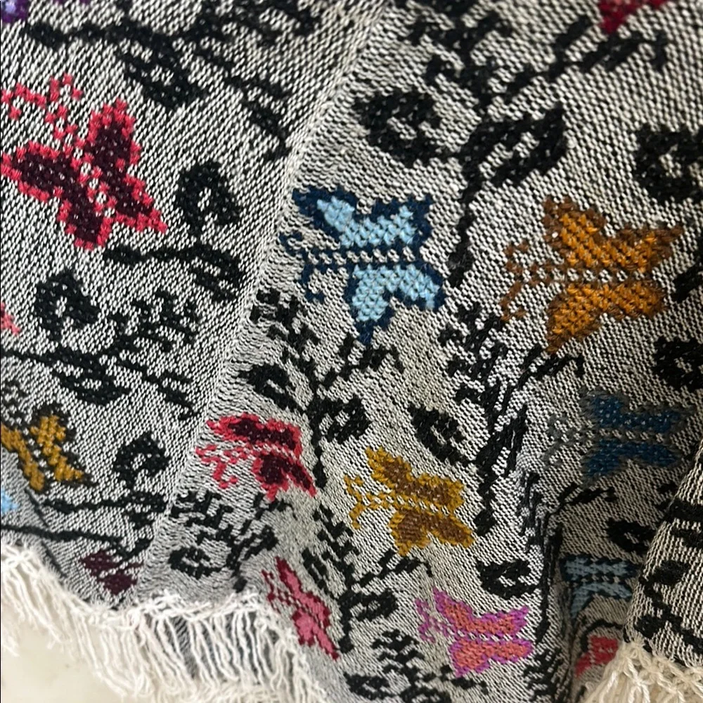 Colorful Floral Knit Poncho with Fringe - Picture 2 of 3